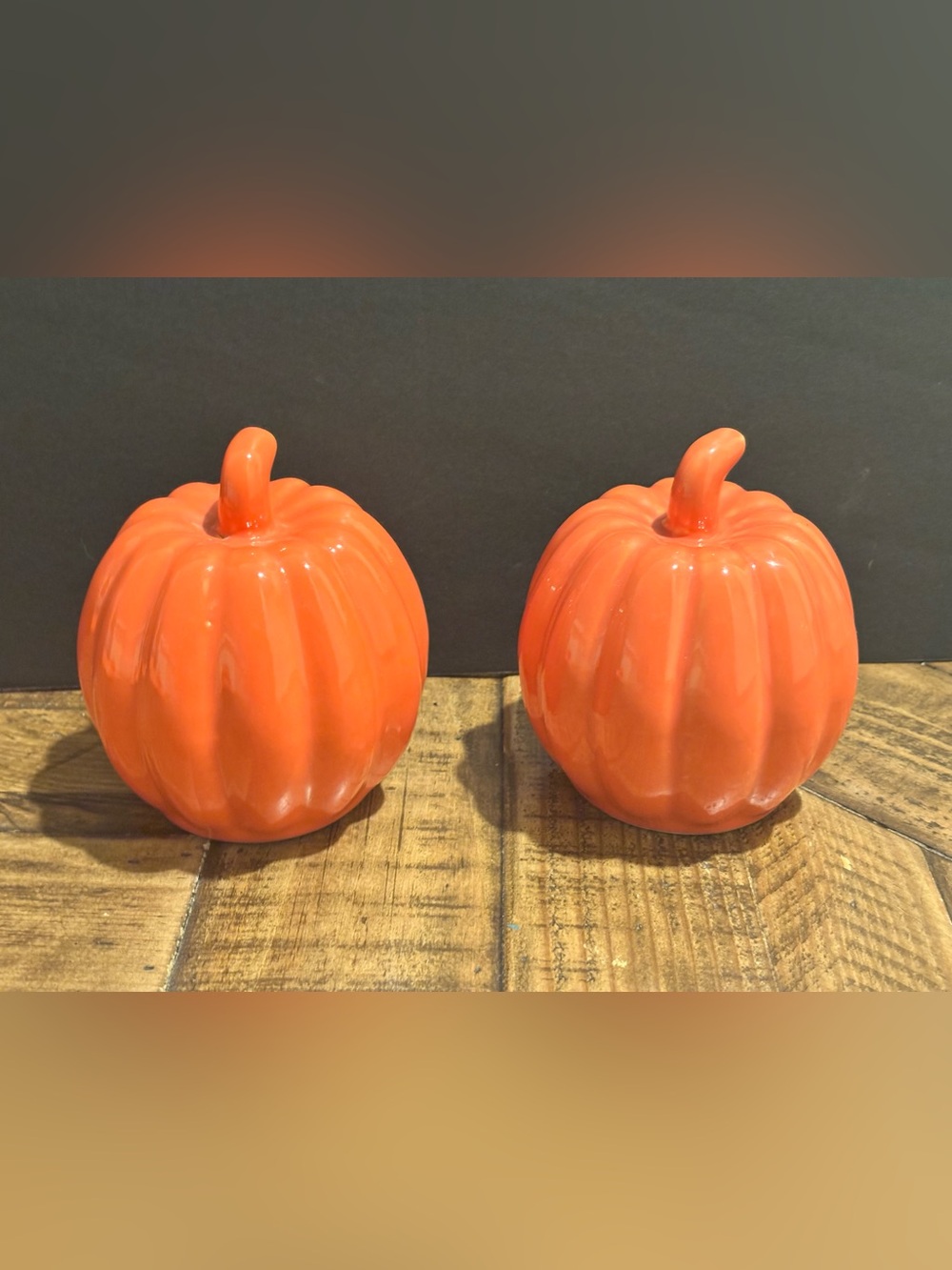 Ceramic Pumpkin Pair - Bright Orange Fall Accent